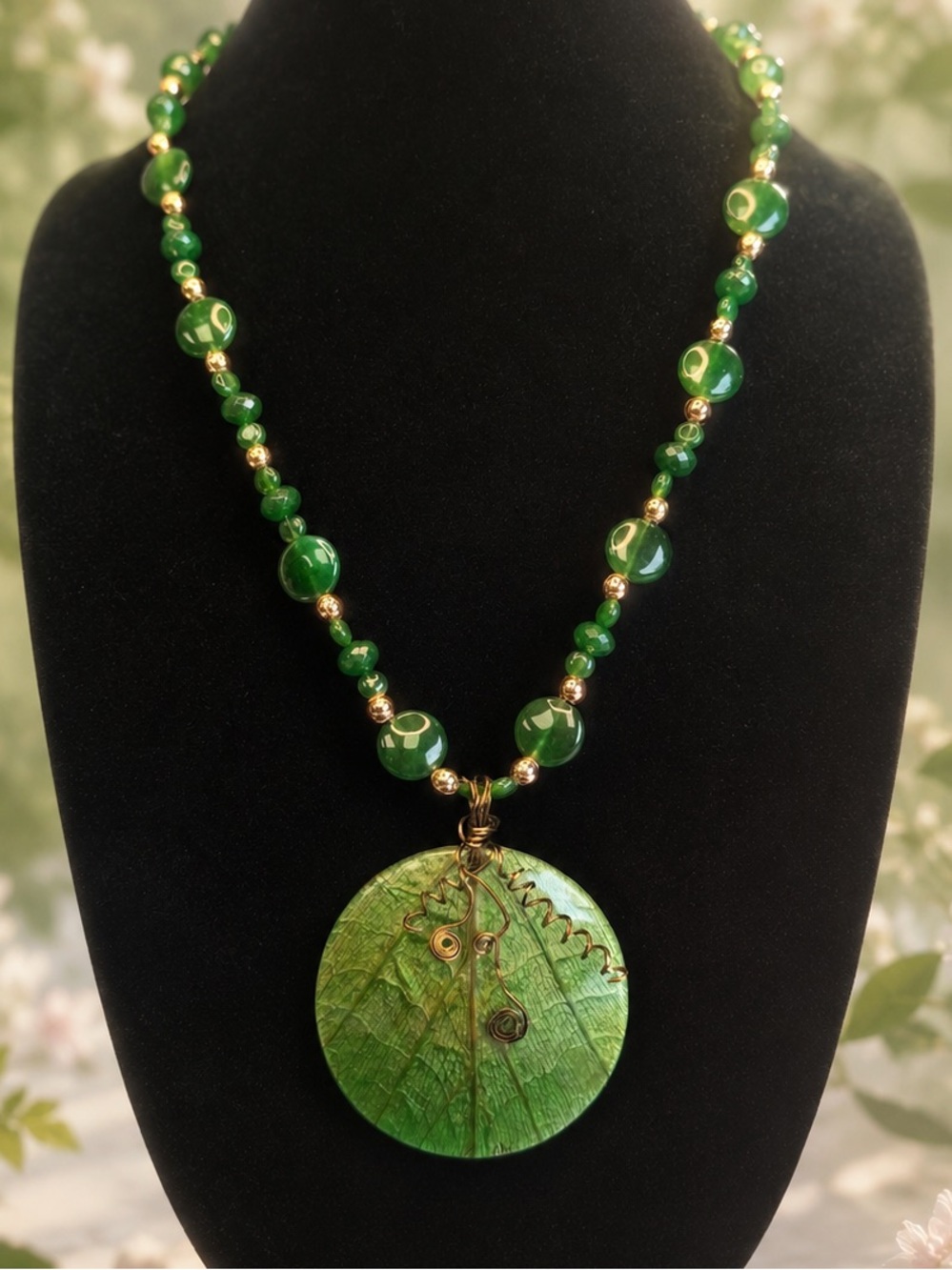 Jade Necklace with Up-Cycled Silpada Retired Coconut Shell Wire Wrapped Pendant